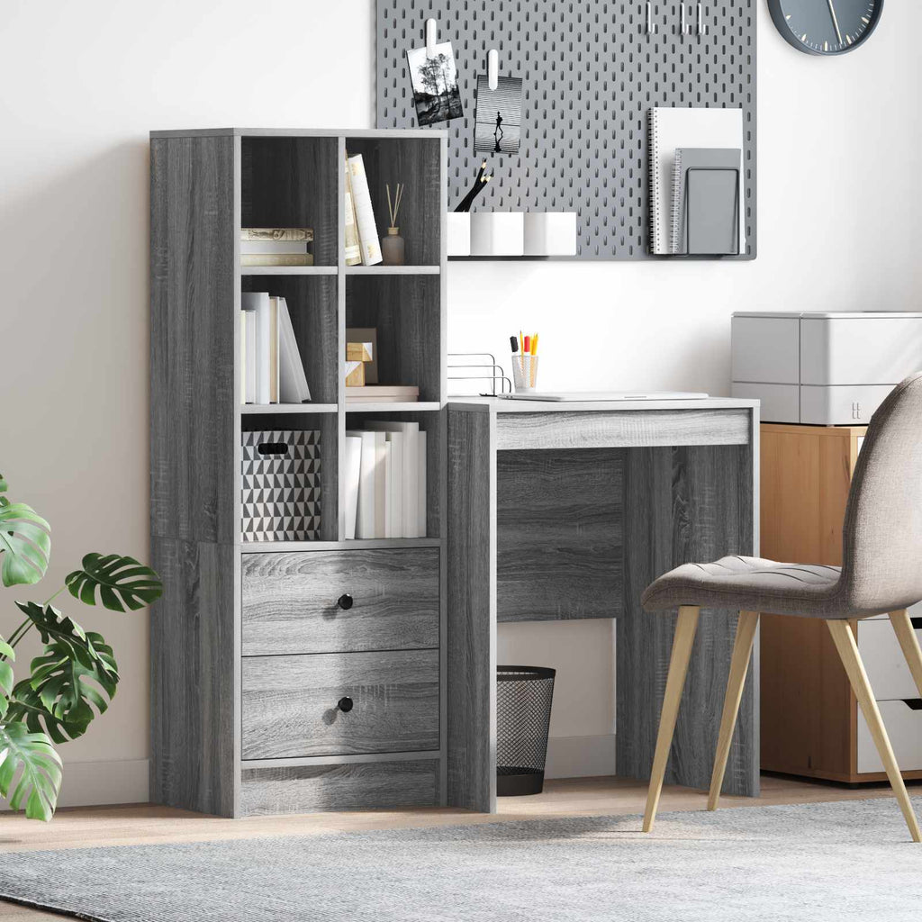 Scrivania con cassetto con lo scaffale 2 pcs Grigio Sonoma