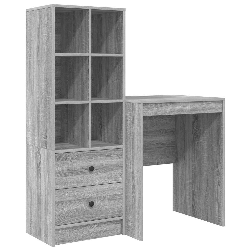 Scrivania con cassetto con lo scaffale 2 pcs Grigio Sonoma