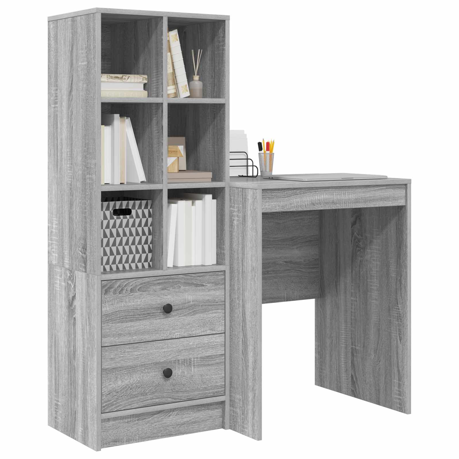 Scrivania con cassetto con lo scaffale 2 pcs Grigio Sonoma