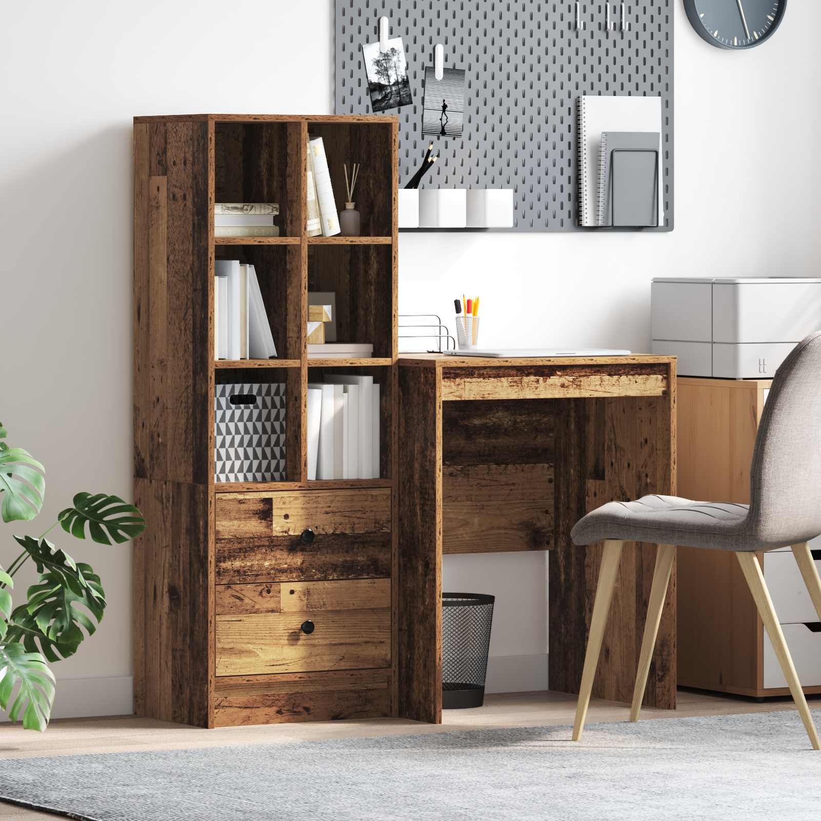 Scrivania con cassetto con lo scaffale 2 pcs Legno vecchio