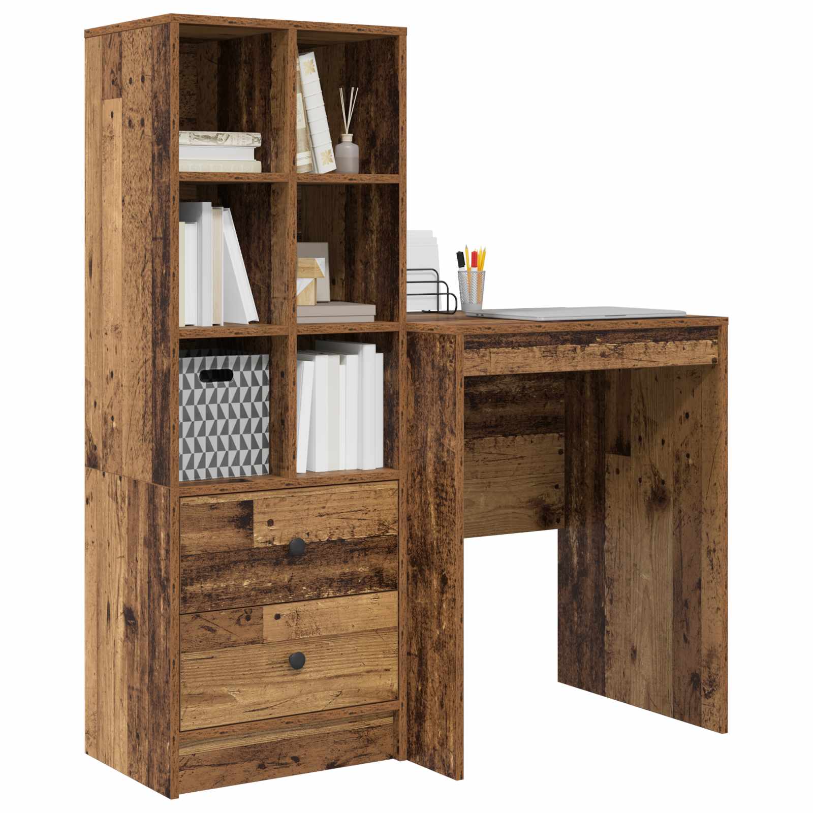 Scrivania con cassetto con lo scaffale 2 pcs Legno vecchio