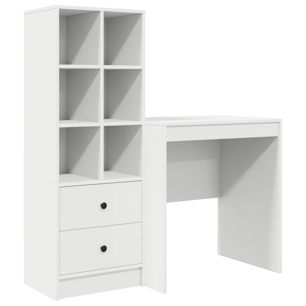 Scrivania con cassetto con lo scaffale 2 pcs Bianco