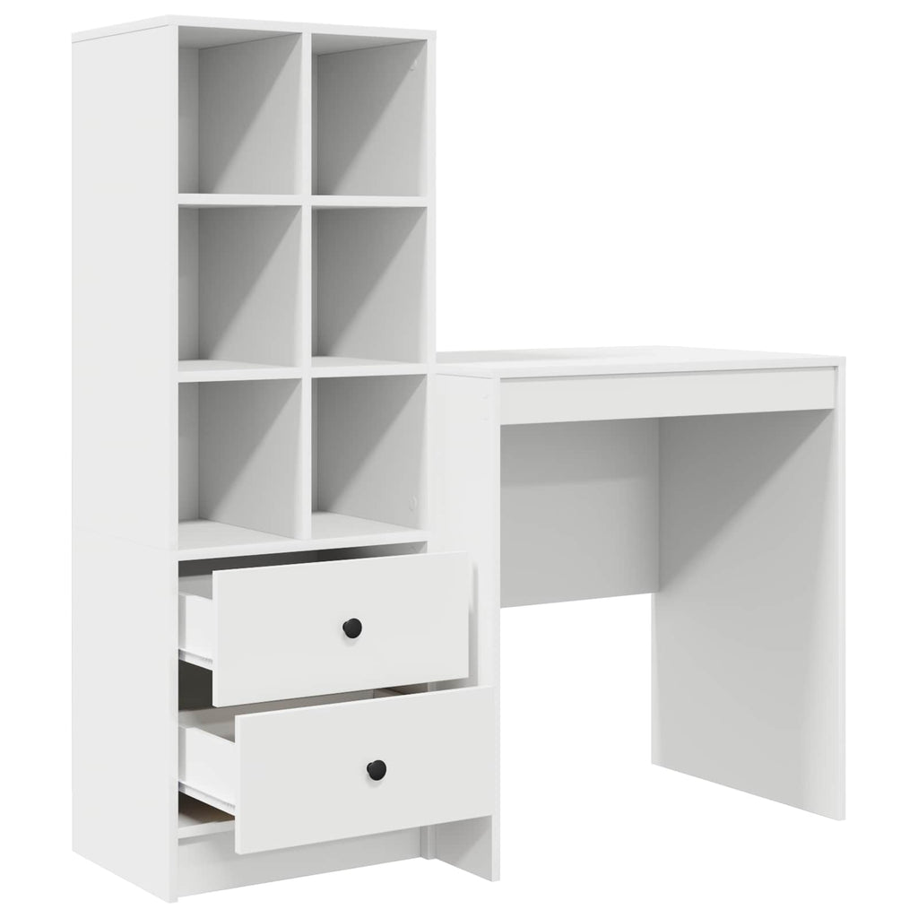 Scrivania con cassetto con lo scaffale 2 pcs Bianco