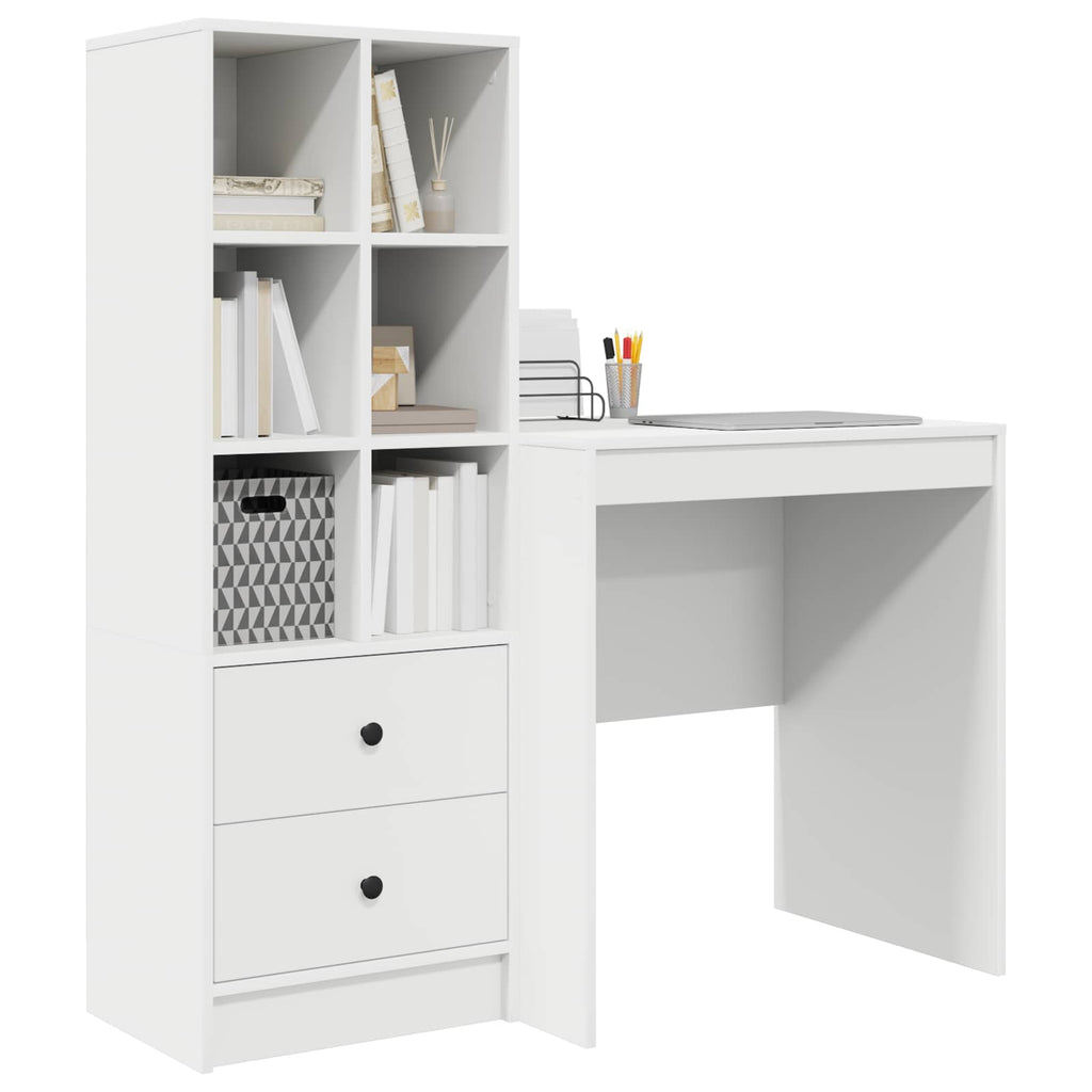 Scrivania con cassetto con lo scaffale 2 pcs Bianco