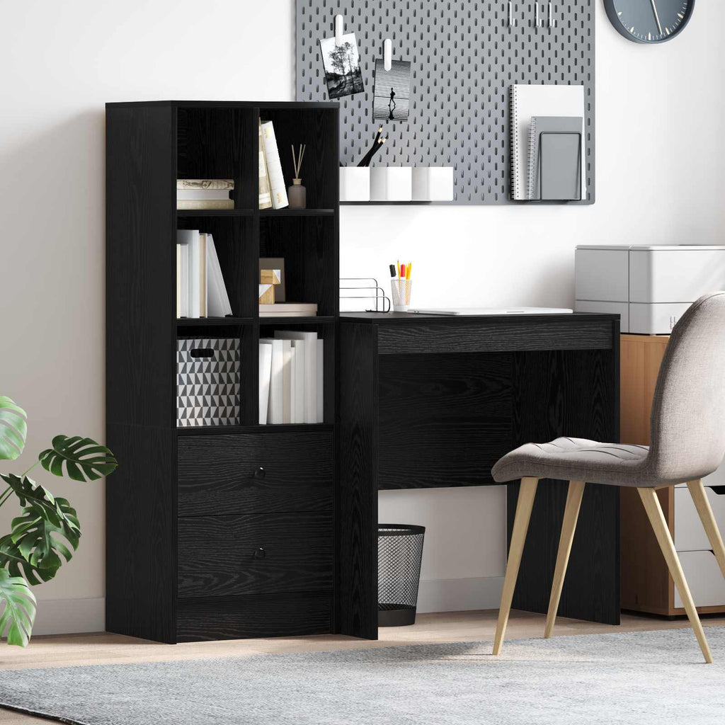 Scrivania con cassetto con lo scaffale 2 pcs Rovere Nero