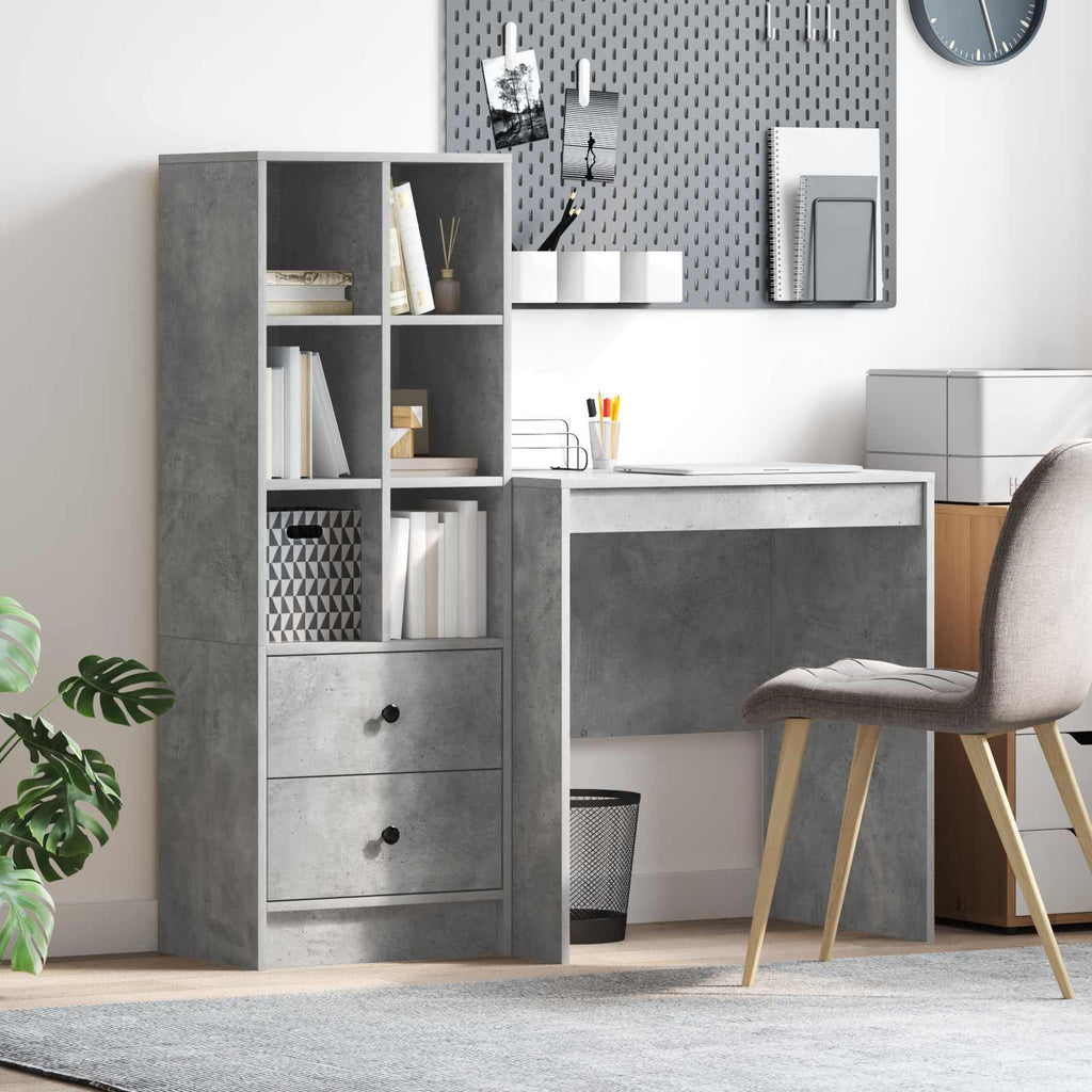 Scrivania con cassetto con lo scaffale 2 pcs Grigio cemento