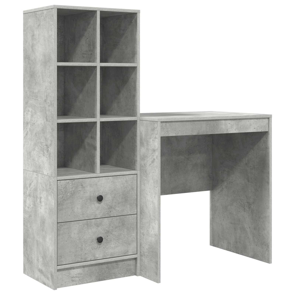 Scrivania con cassetto con lo scaffale 2 pcs Grigio cemento