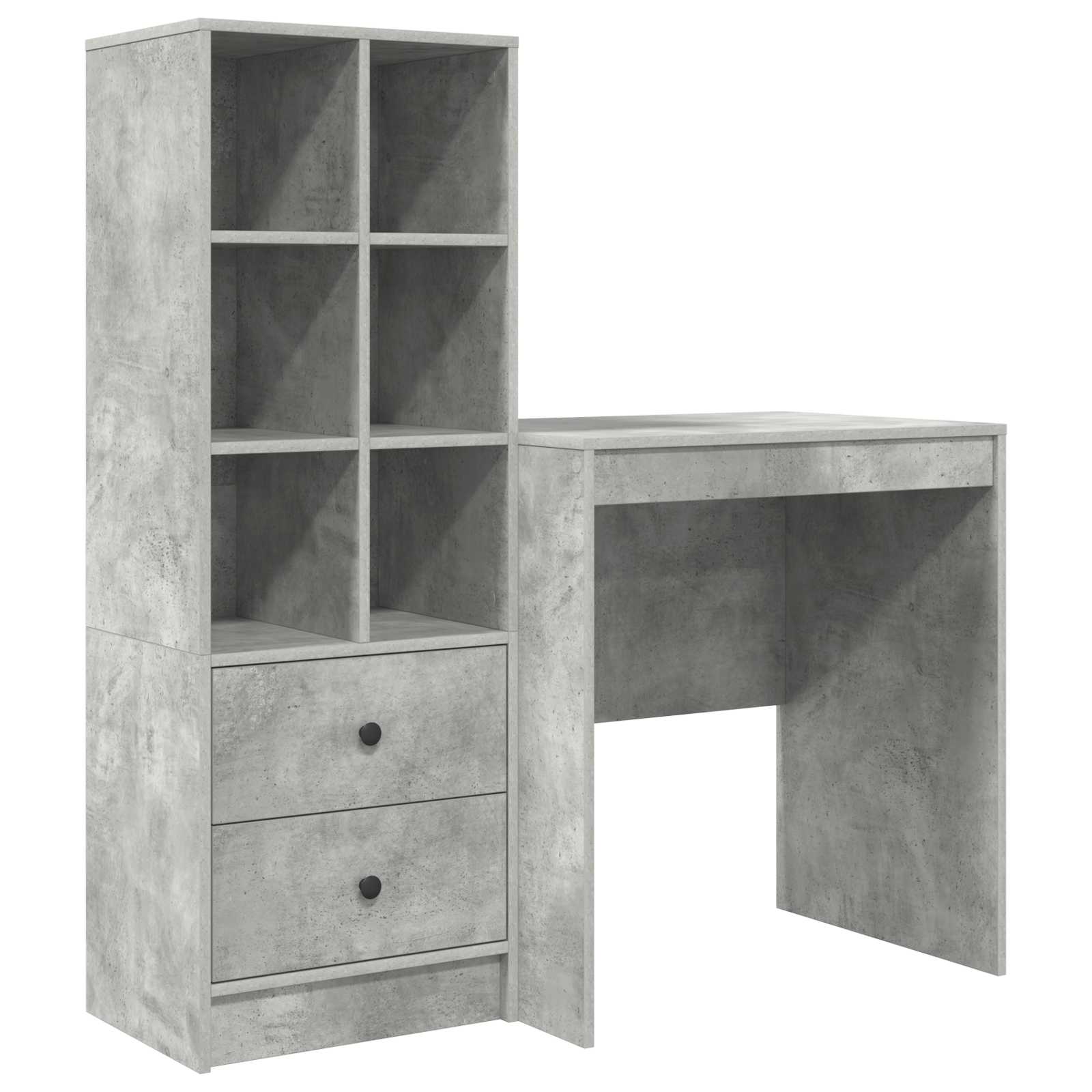 Scrivania con cassetto con lo scaffale 2 pcs Grigio cemento