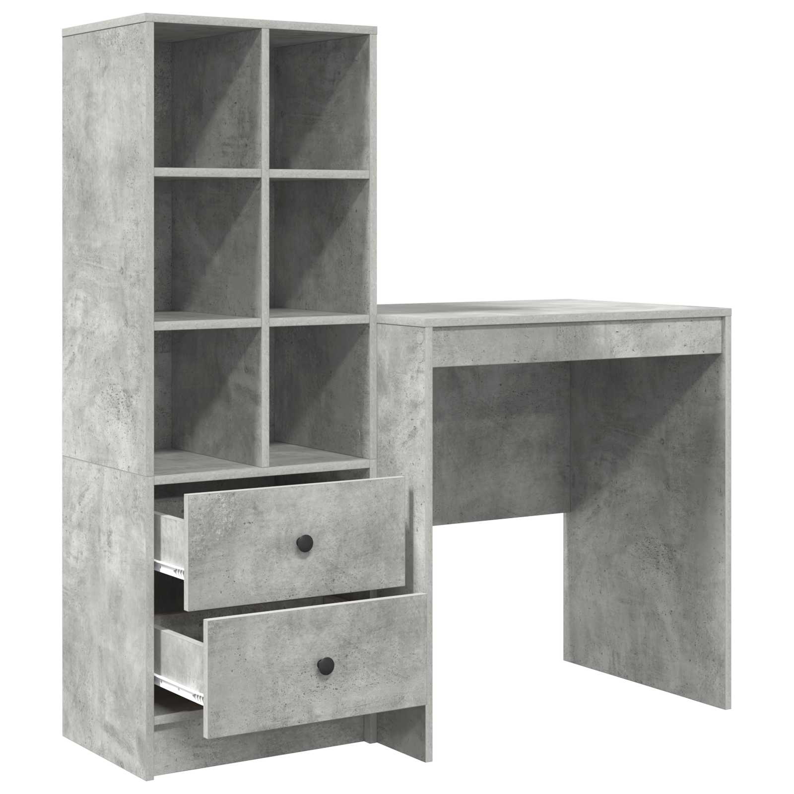 Scrivania con cassetto con lo scaffale 2 pcs Grigio cemento