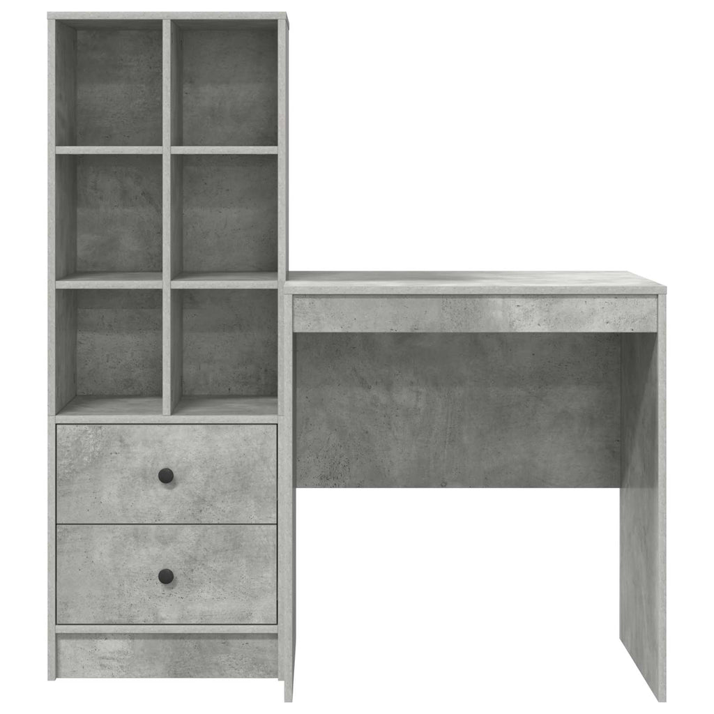 Scrivania con cassetto con lo scaffale 2 pcs Grigio cemento
