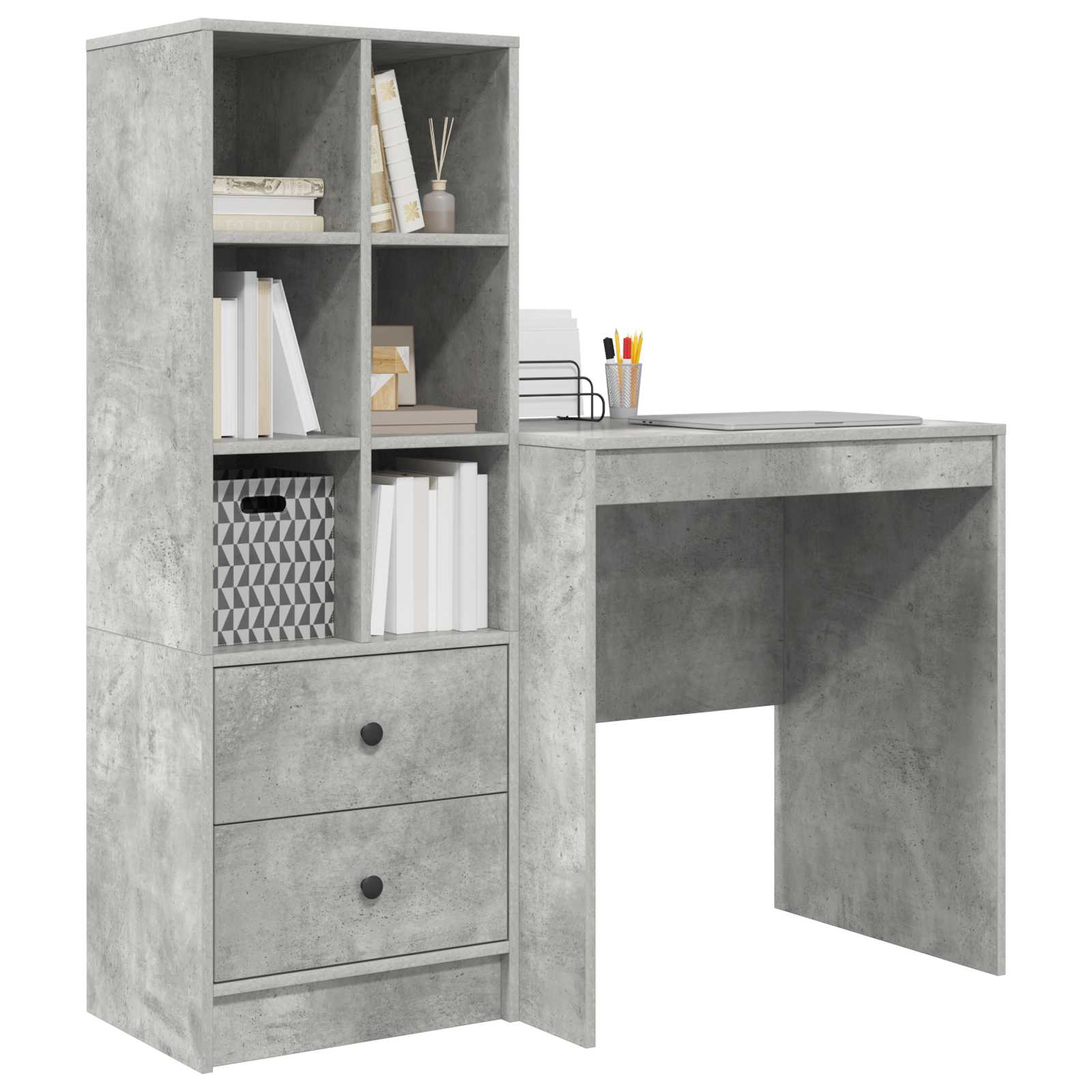 Scrivania con cassetto con lo scaffale 2 pcs Grigio cemento