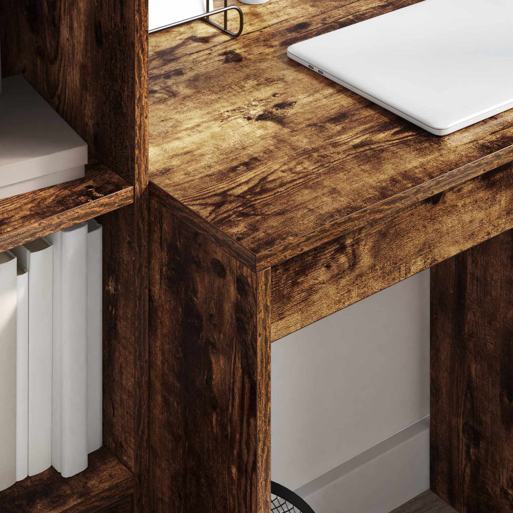 Scrivania con cassetto con lo scaffale 2 pcs Rovere fumé