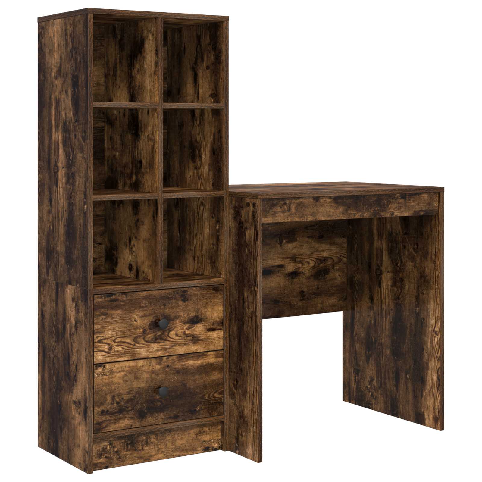 Scrivania con cassetto con lo scaffale 2 pcs Rovere fumé