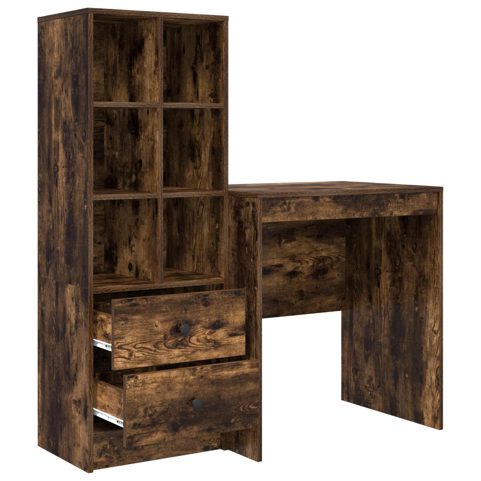 Scrivania con cassetto con lo scaffale 2 pcs Rovere fumé