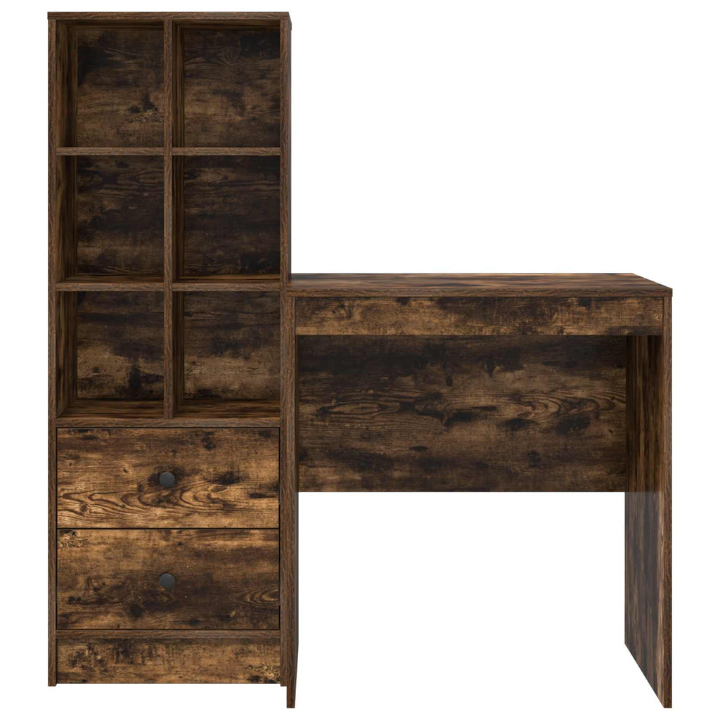 Scrivania con cassetto con lo scaffale 2 pcs Rovere fumé