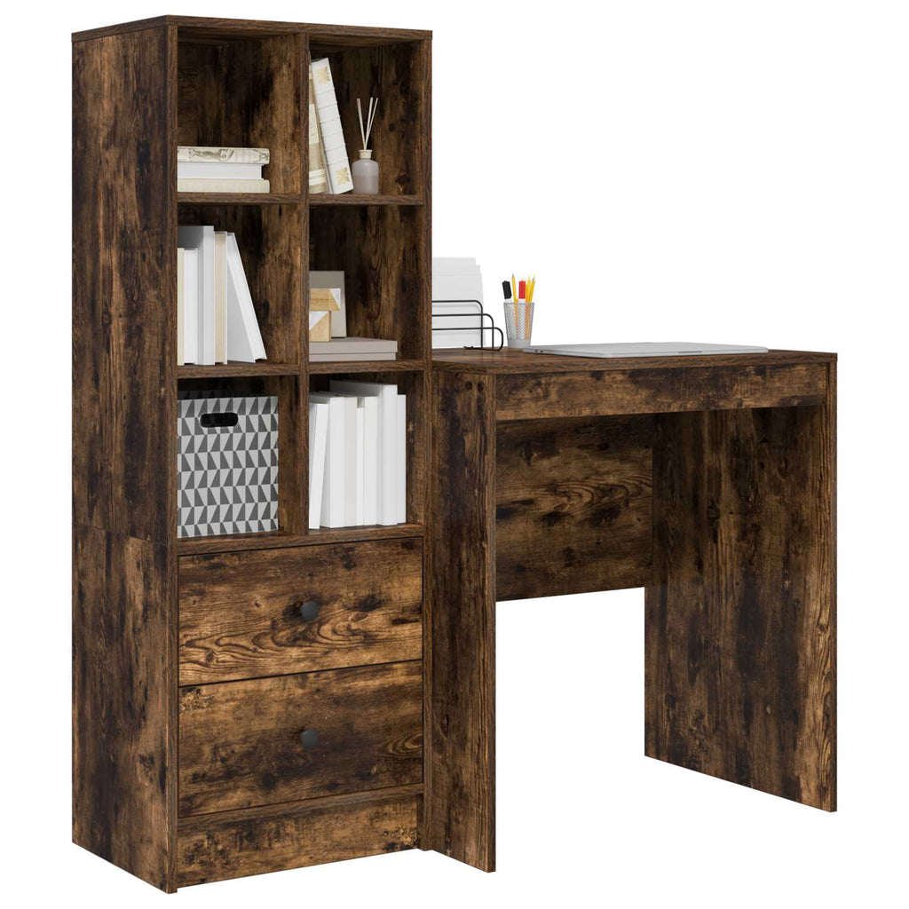 Scrivania con cassetto con lo scaffale 2 pcs Rovere fumé