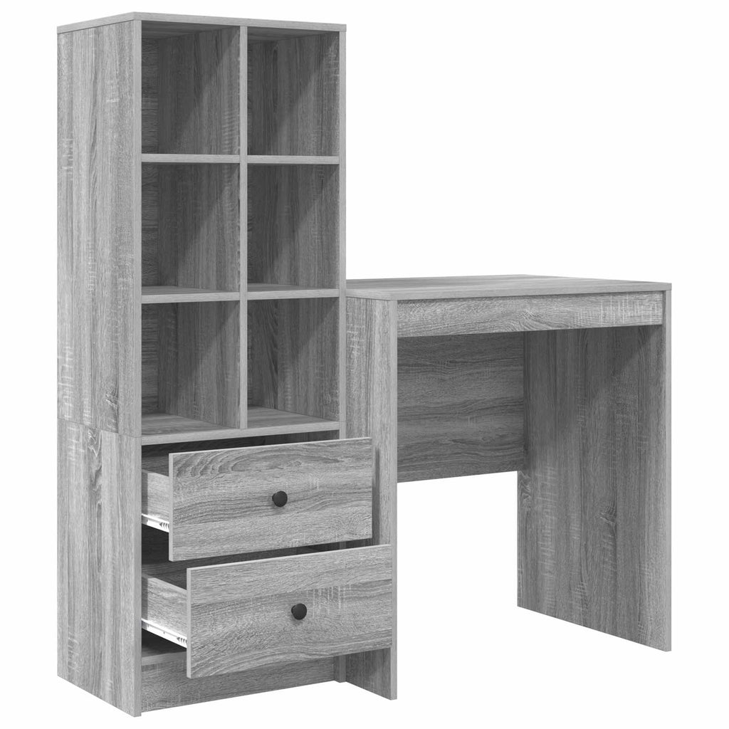 Scrivania con cassetto con lo scaffale 2 pcs Grigio Sonoma