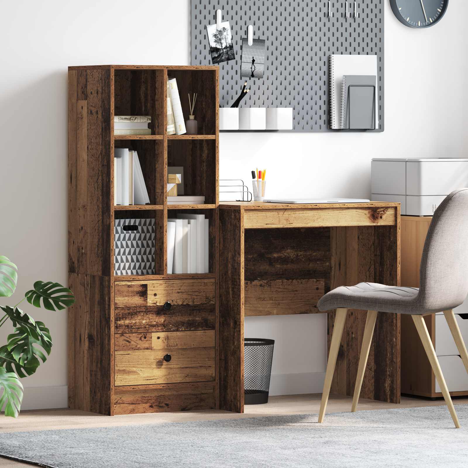 Scrivania con cassetto con lo scaffale 2 pcs Legno vecchio