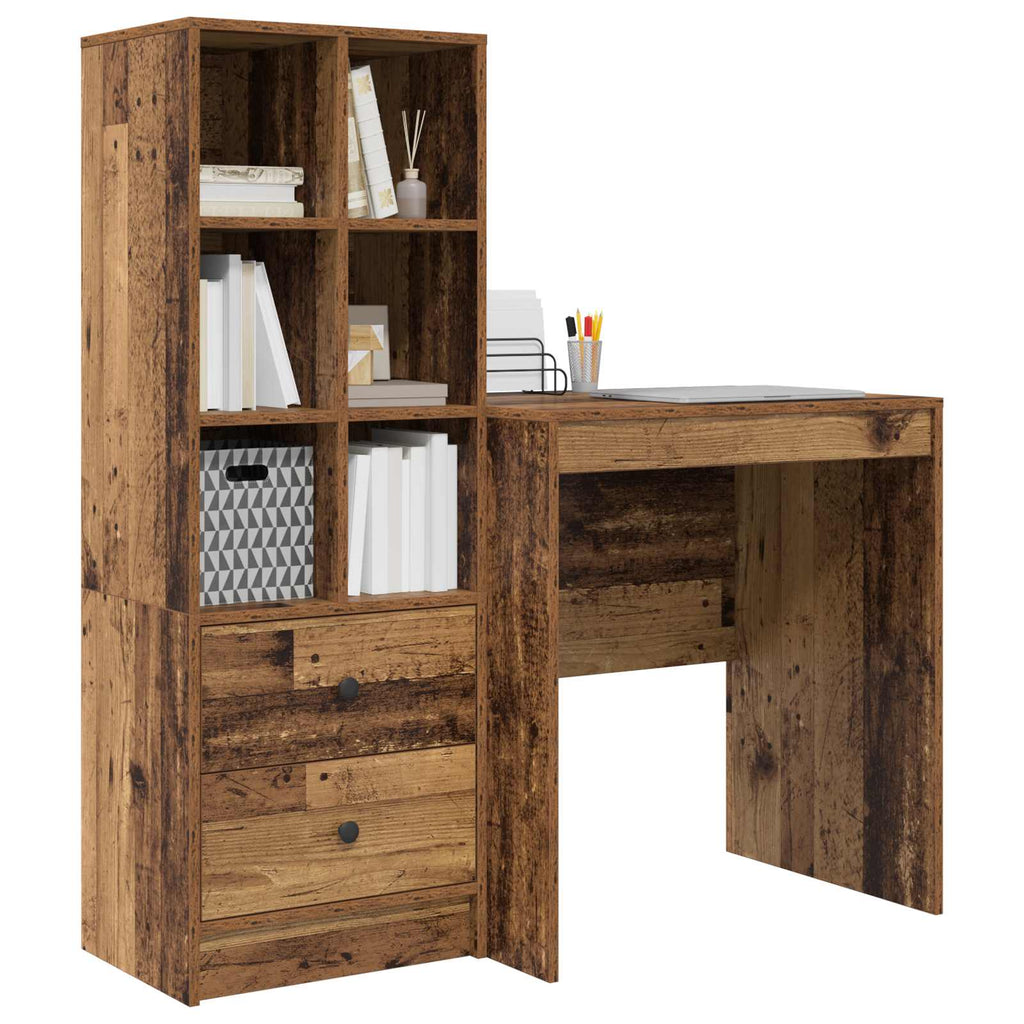 Scrivania con cassetto con lo scaffale 2 pcs Legno vecchio