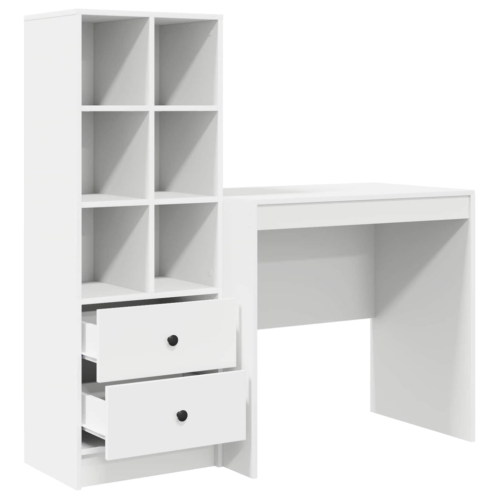 Scrivania con cassetto con lo scaffale 2 pcs Bianco