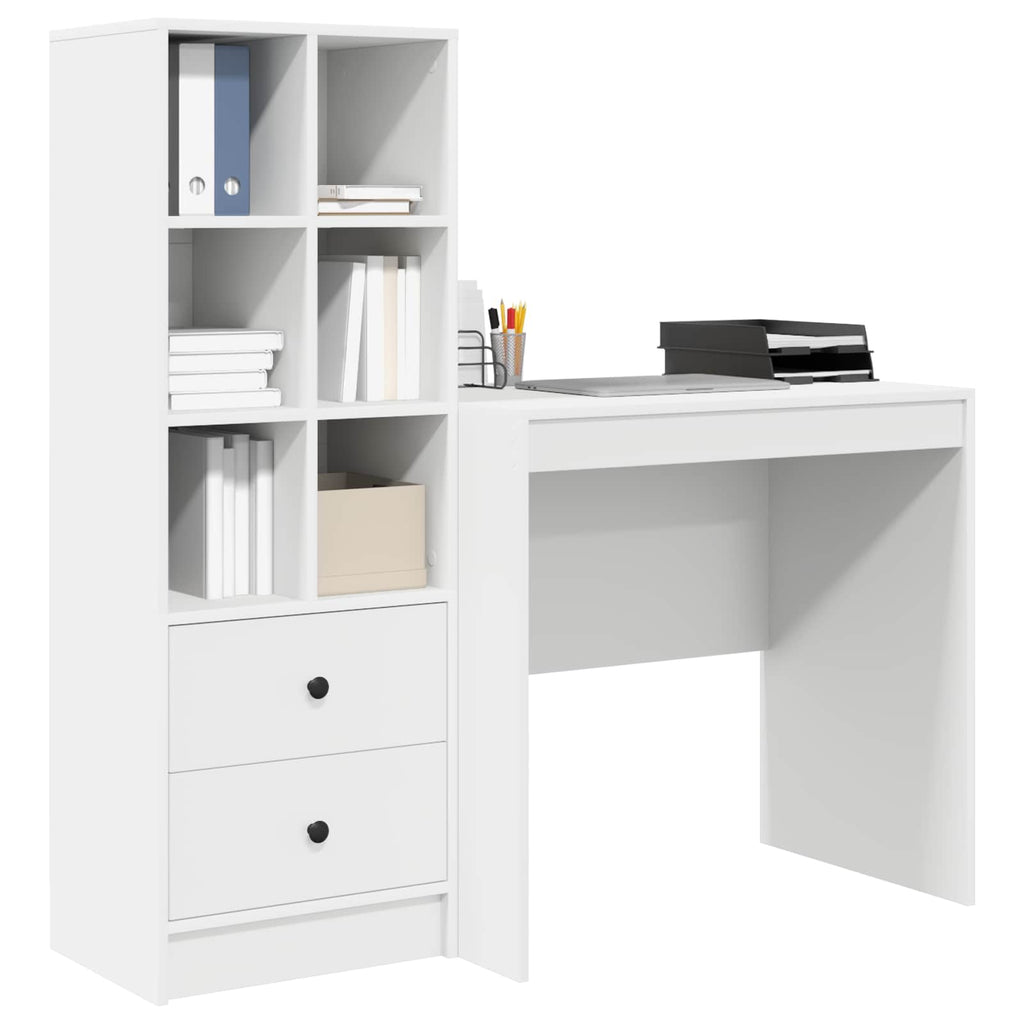 Scrivania con cassetto con lo scaffale 2 pcs Bianco