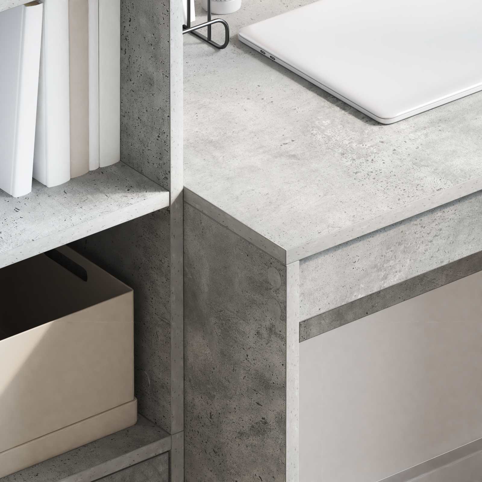Scrivania con cassetto con lo scaffale 2 pcs Grigio cemento
