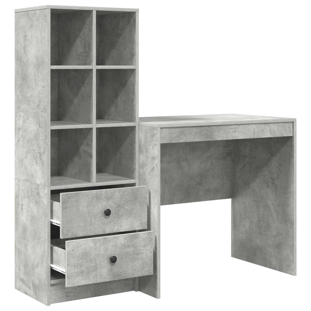 Scrivania con cassetto con lo scaffale 2 pcs Grigio cemento