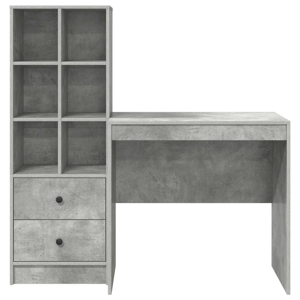 Scrivania con cassetto con lo scaffale 2 pcs Grigio cemento