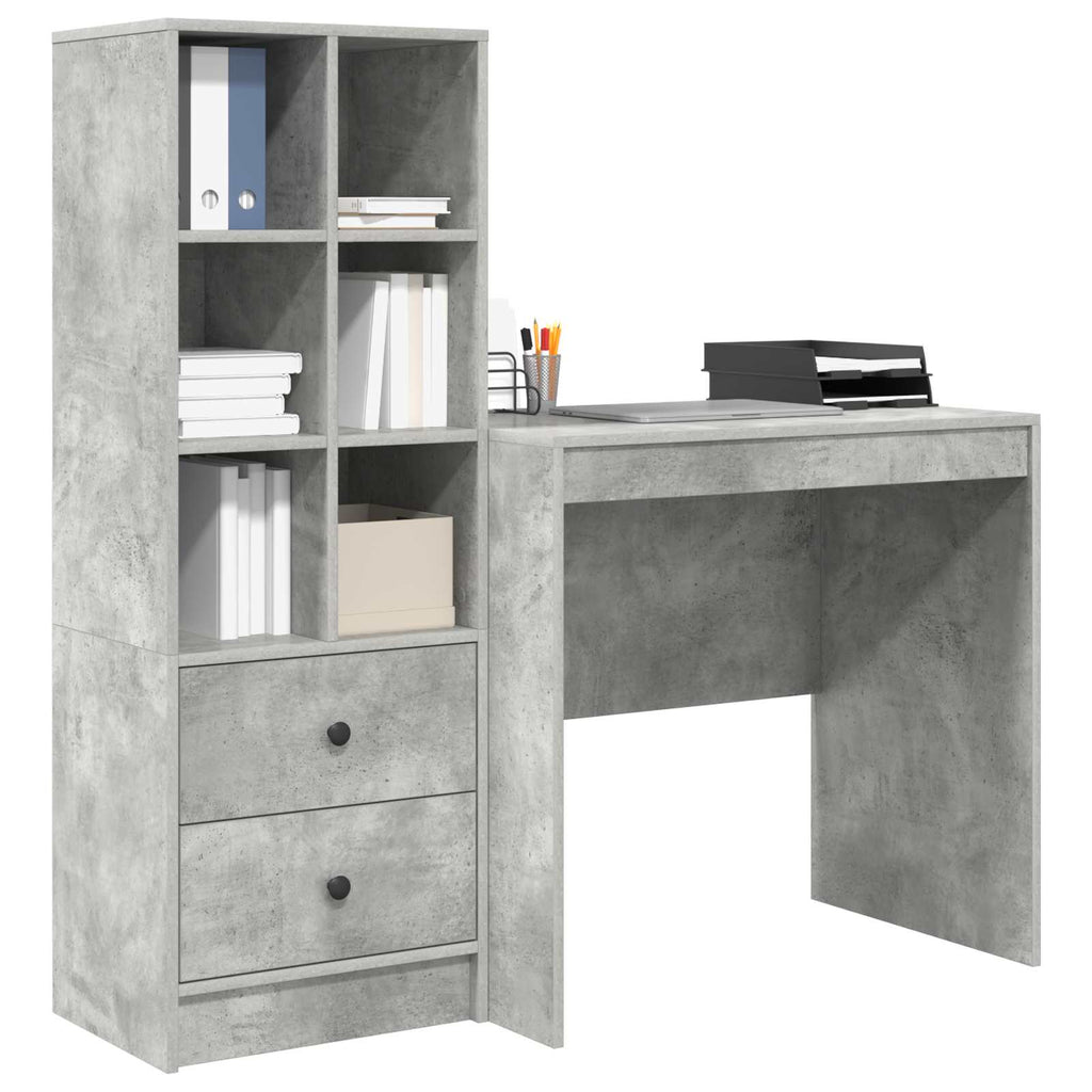 Scrivania con cassetto con lo scaffale 2 pcs Grigio cemento