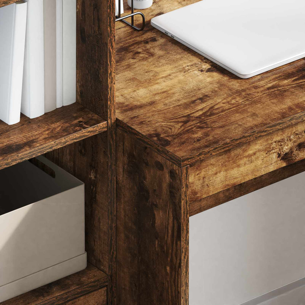 Scrivania con cassetto con lo scaffale 2 pcs Rovere fumé