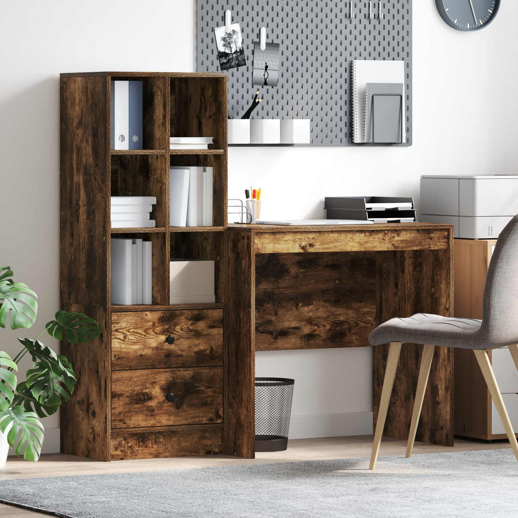 Scrivania con cassetto con lo scaffale 2 pcs Rovere fumé