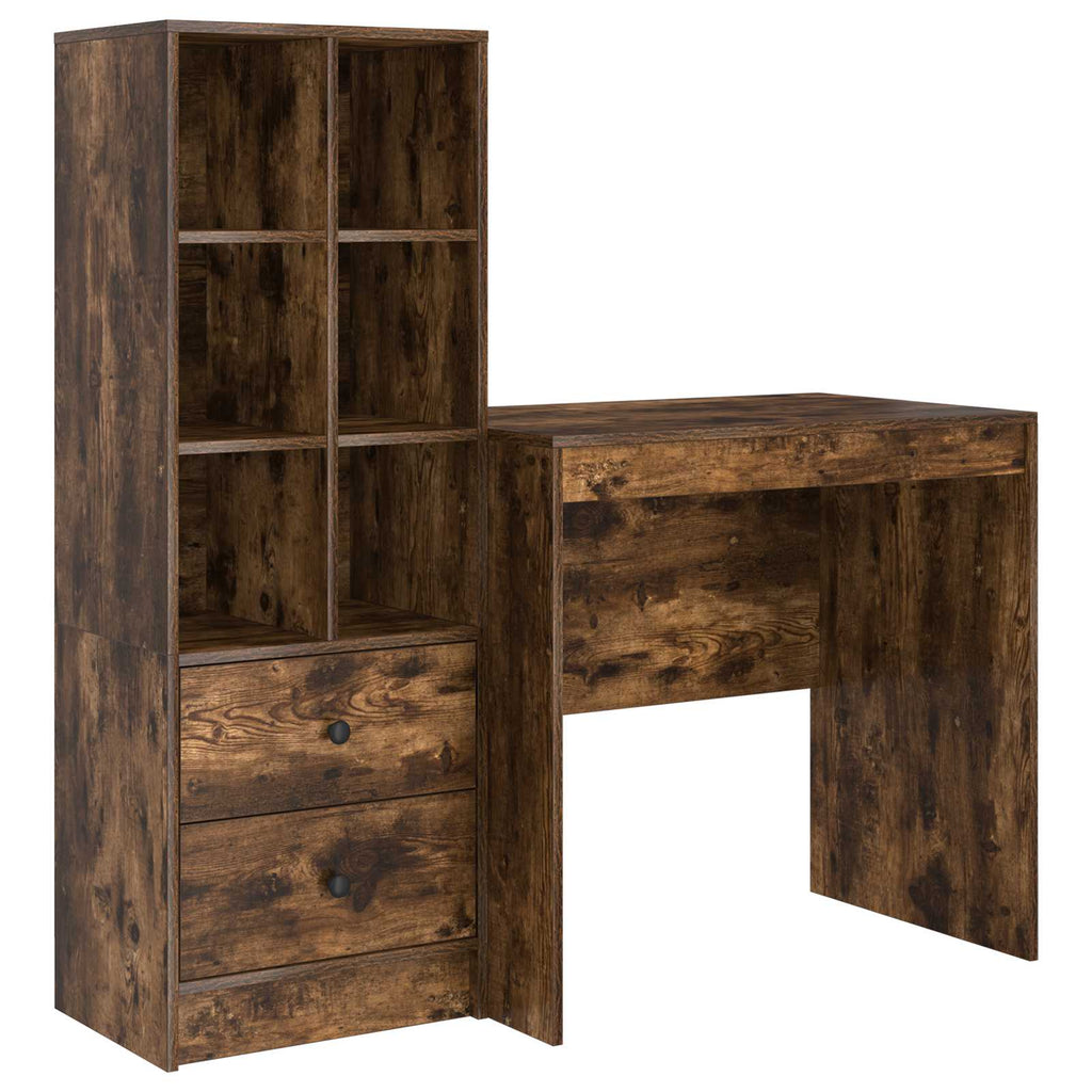 Scrivania con cassetto con lo scaffale 2 pcs Rovere fumé
