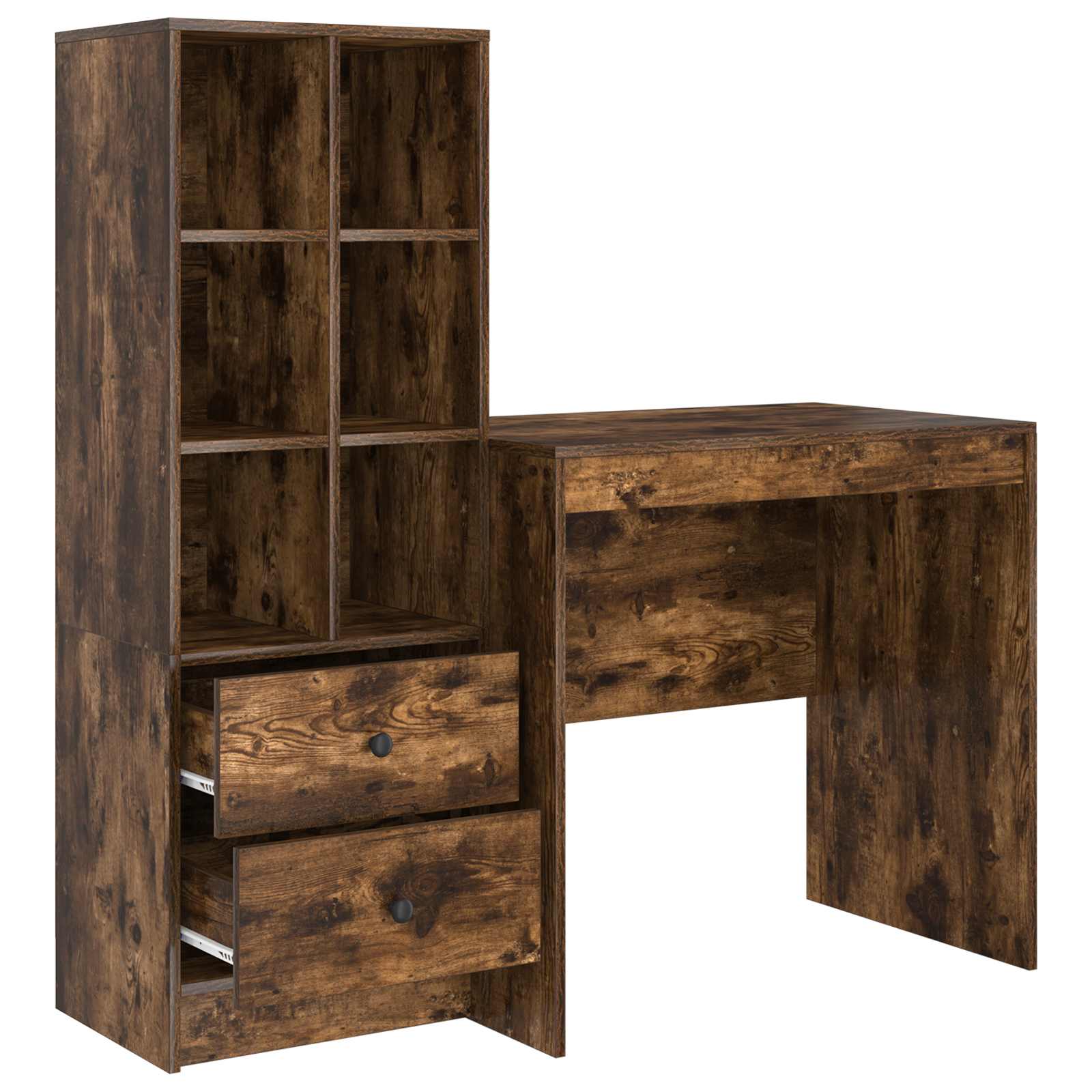 Scrivania con cassetto con lo scaffale 2 pcs Rovere fumé