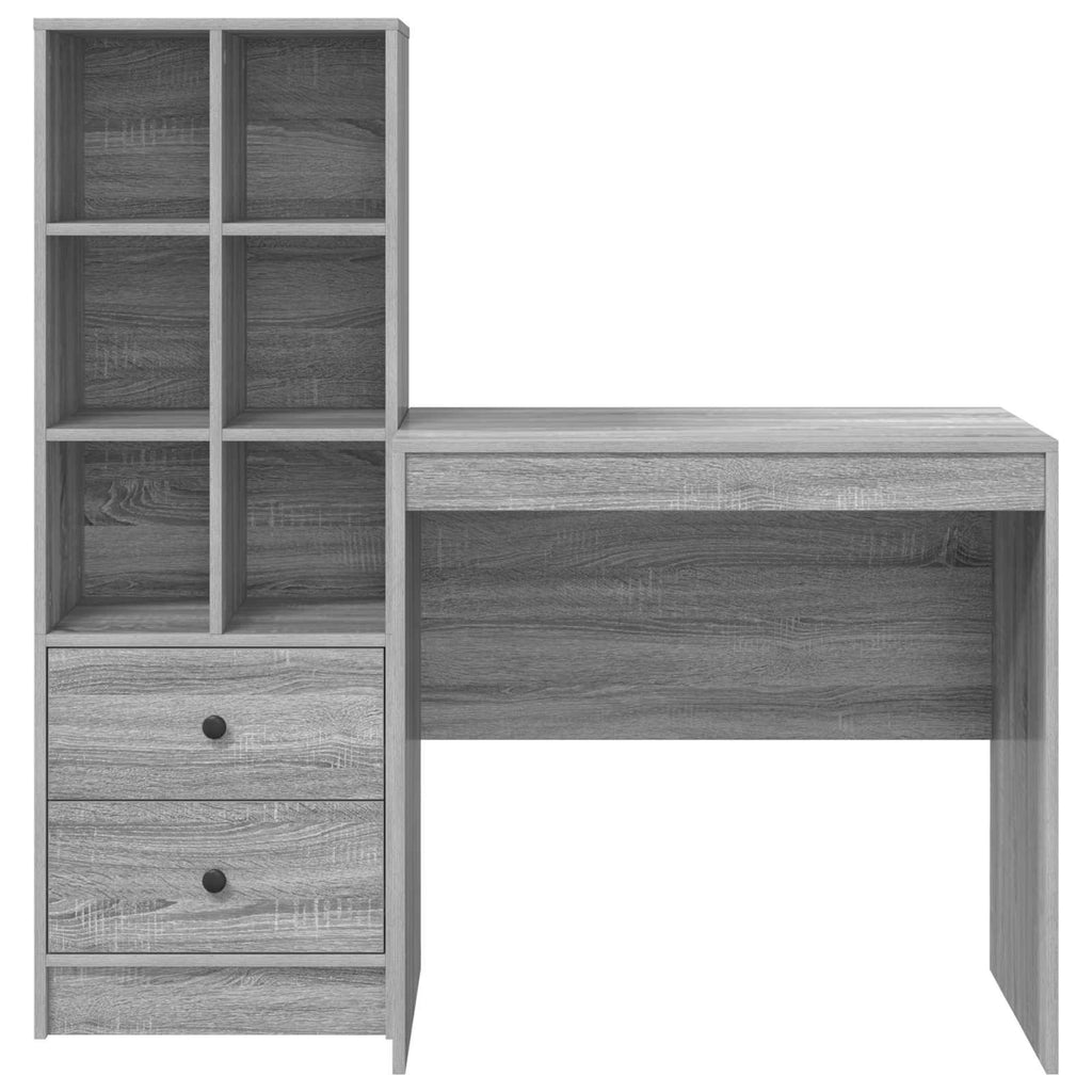 Scrivania con cassetto con lo scaffale 2 pcs Grigio Sonoma