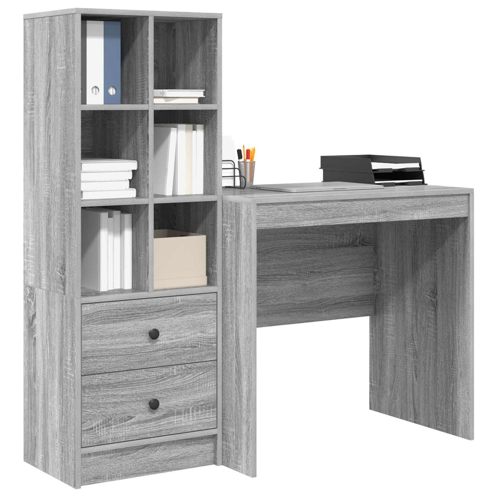 Scrivania con cassetto con lo scaffale 2 pcs Grigio Sonoma