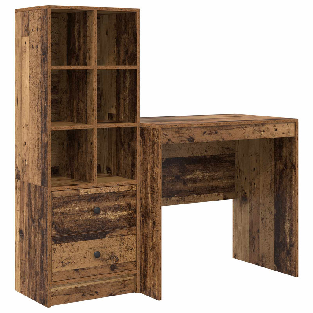 Scrivania con cassetto con lo scaffale 2 pcs Legno vecchio