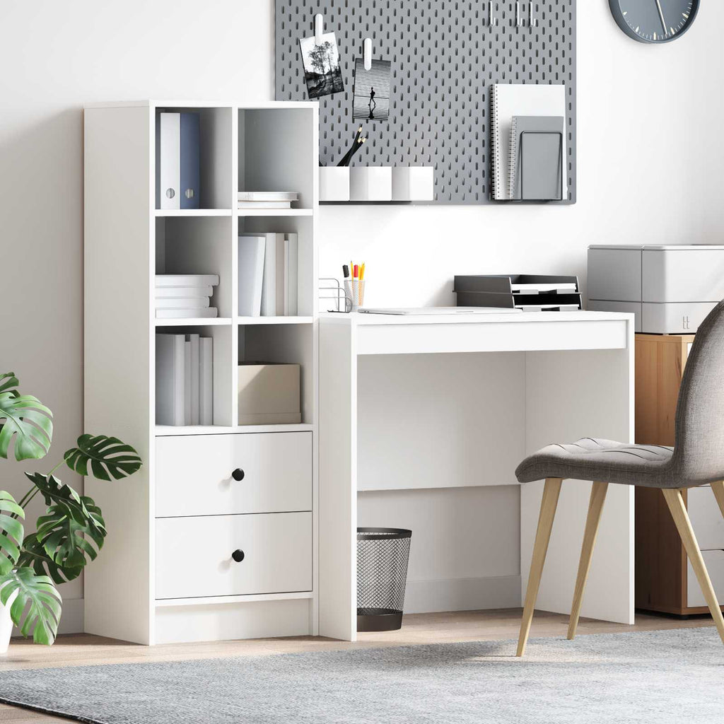 Scrivania con cassetto con lo scaffale 2 pcs Bianco