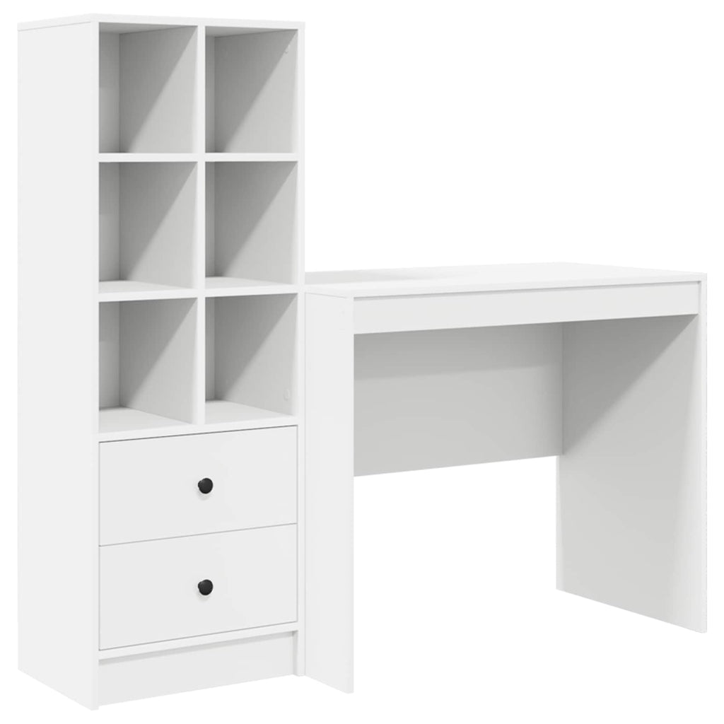 Scrivania con cassetto con lo scaffale 2 pcs Bianco