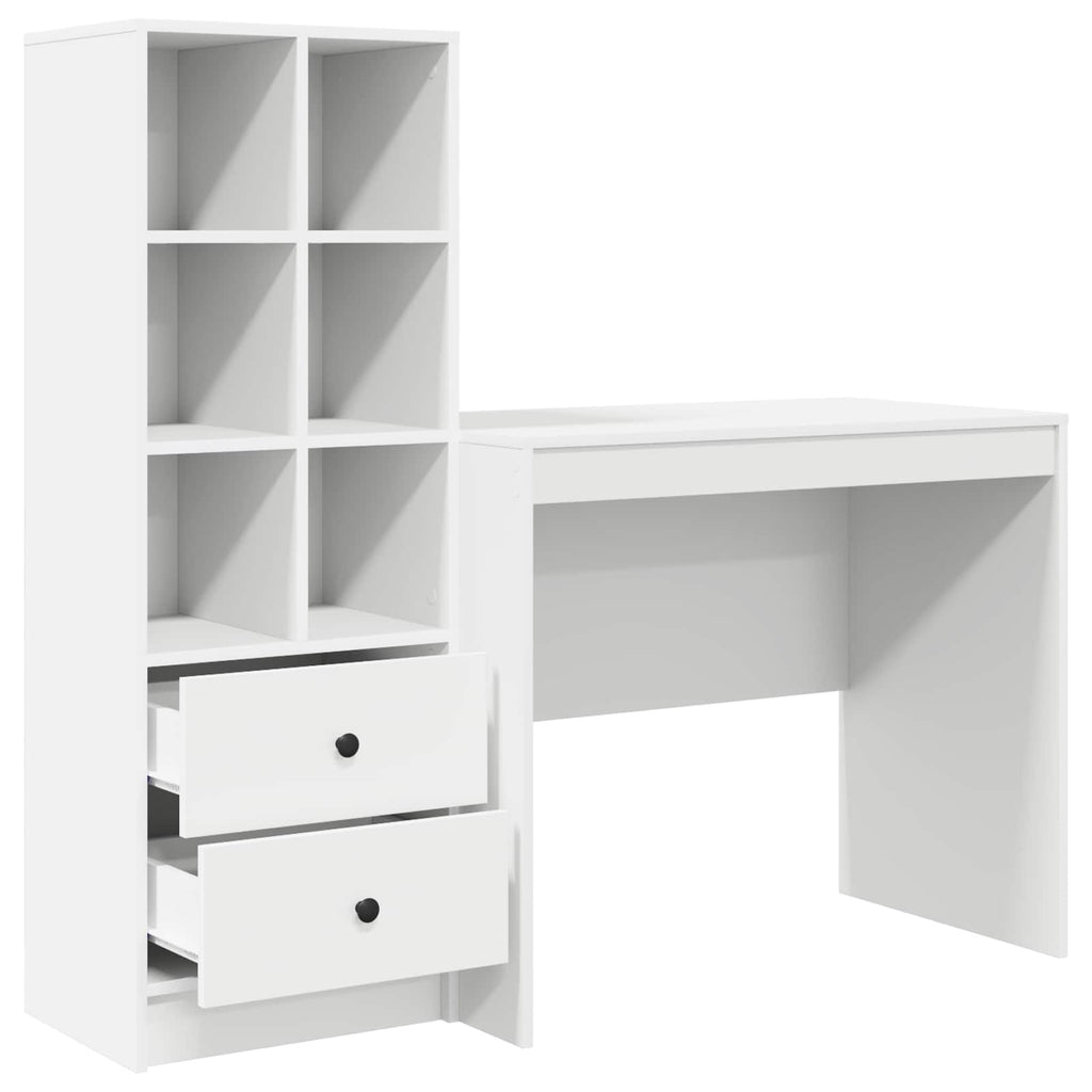 Scrivania con cassetto con lo scaffale 2 pcs Bianco