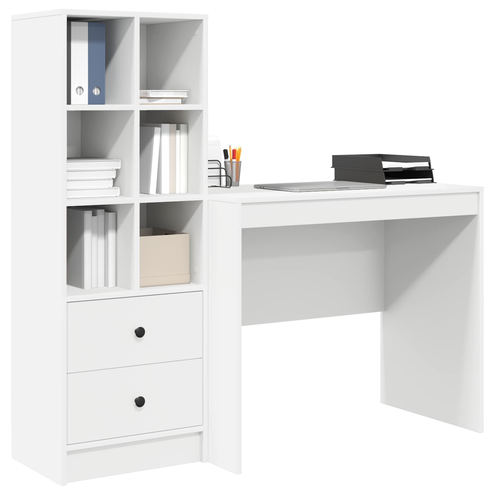Scrivania con cassetto con lo scaffale 2 pcs Bianco
