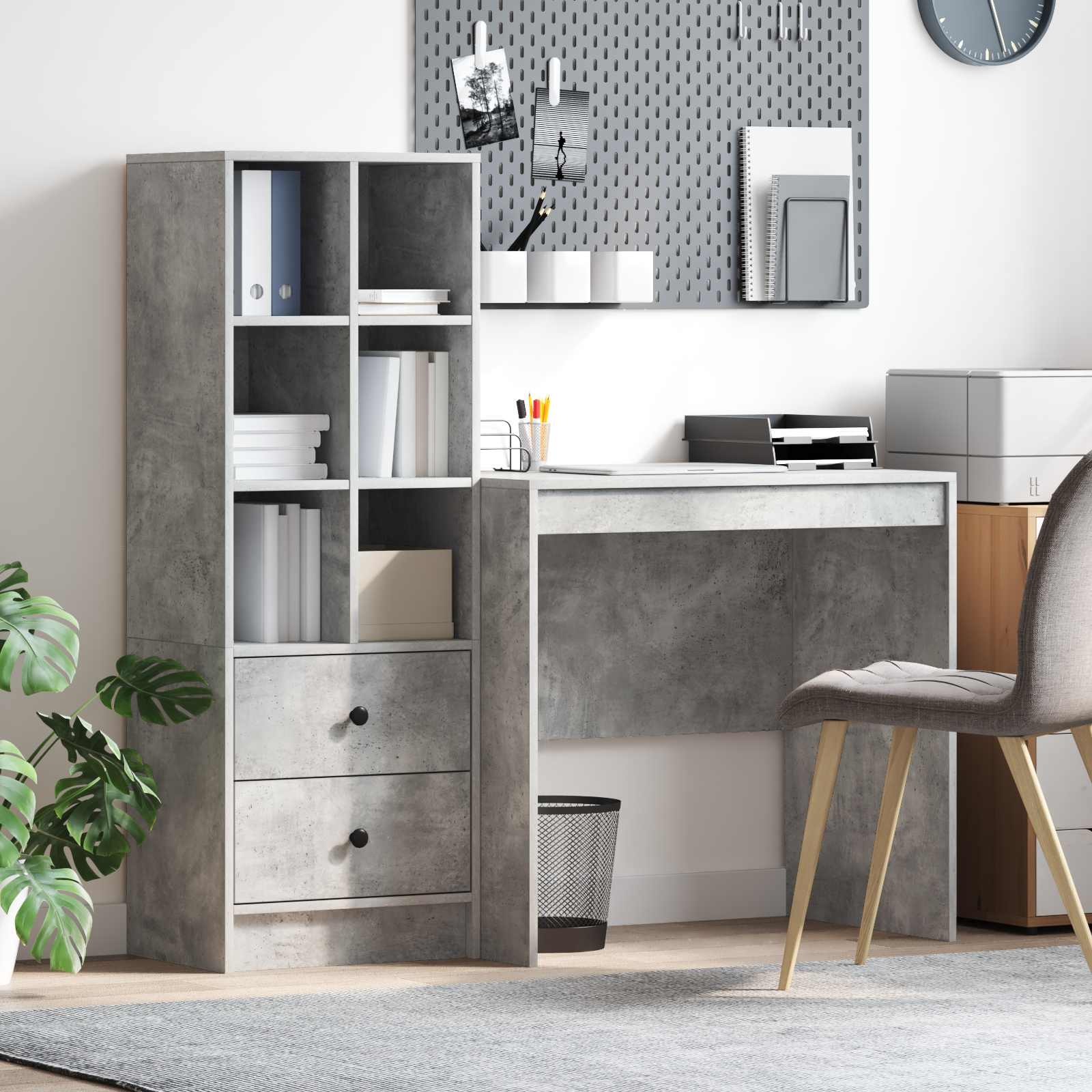 Scrivania con cassetto con lo scaffale 2 pcs Grigio cemento