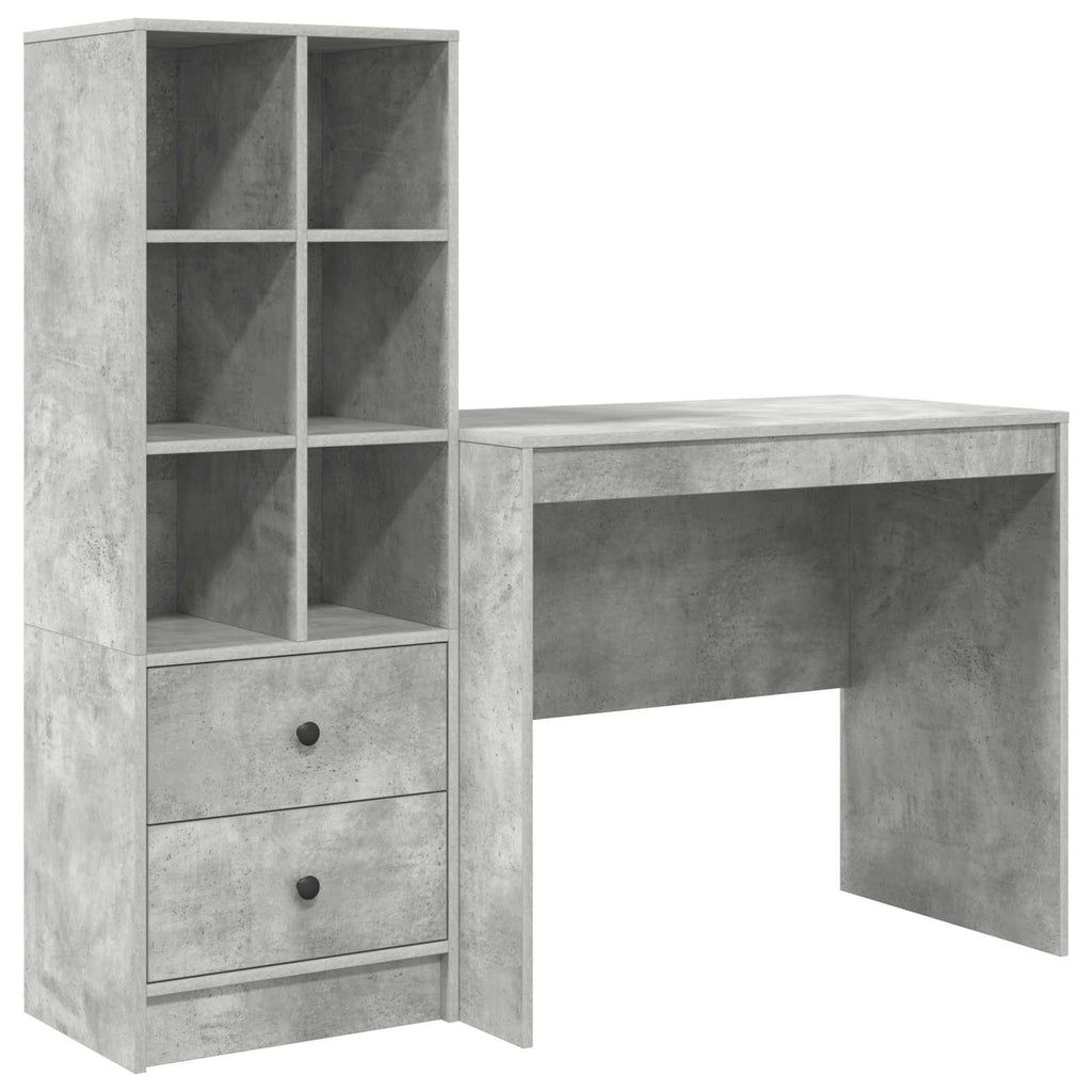 Scrivania con cassetto con lo scaffale 2 pcs Grigio cemento