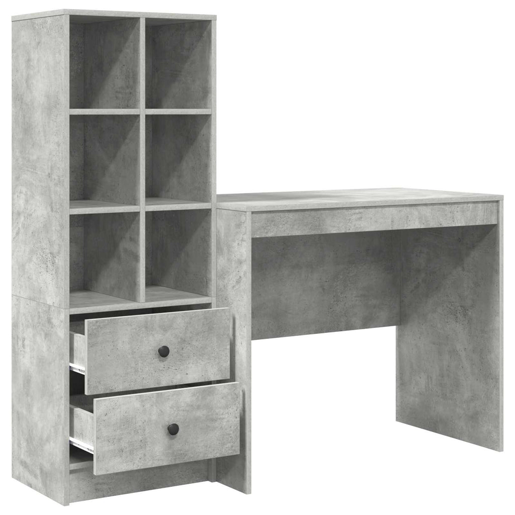 Scrivania con cassetto con lo scaffale 2 pcs Grigio cemento
