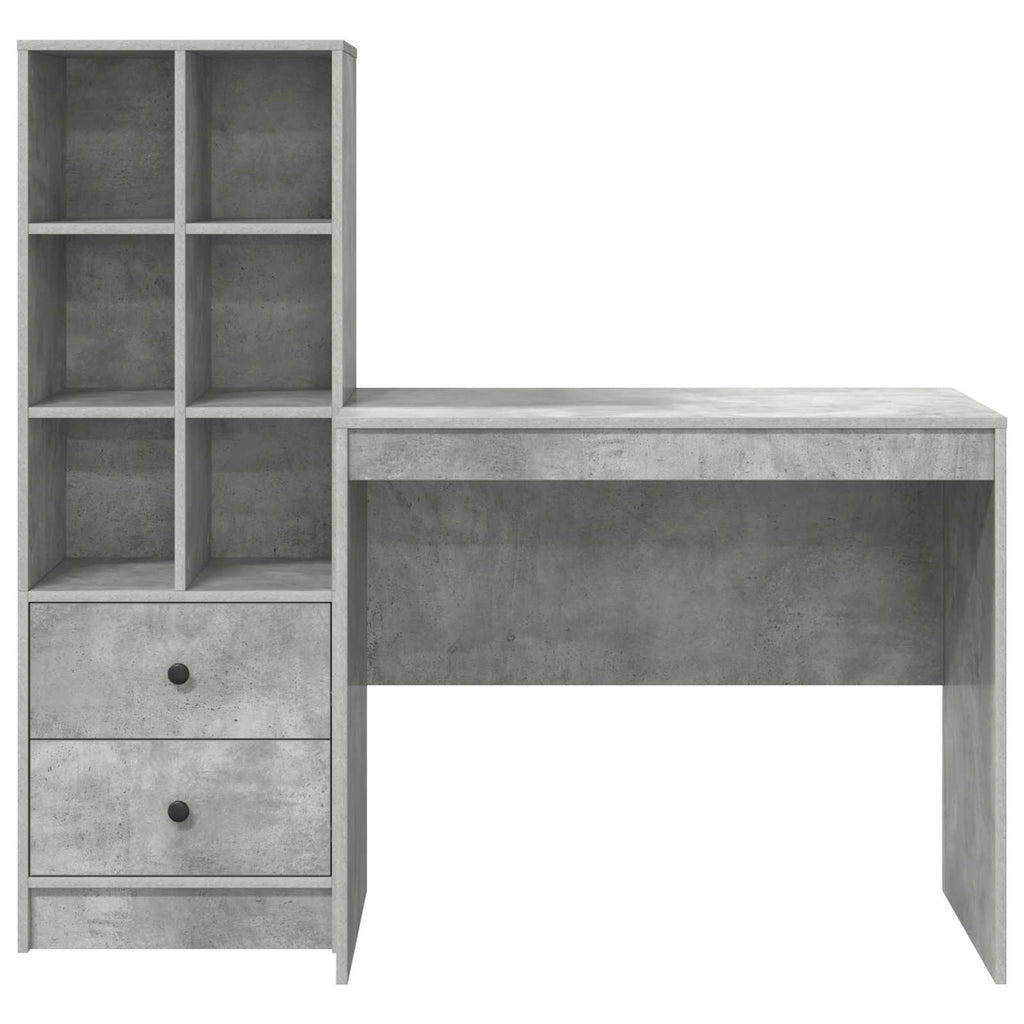 Scrivania con cassetto con lo scaffale 2 pcs Grigio cemento