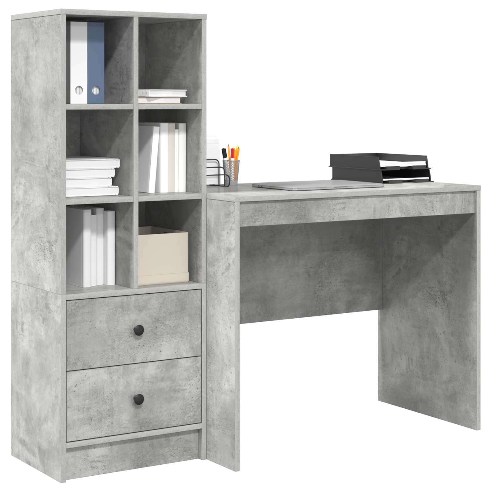 Scrivania con cassetto con lo scaffale 2 pcs Grigio cemento