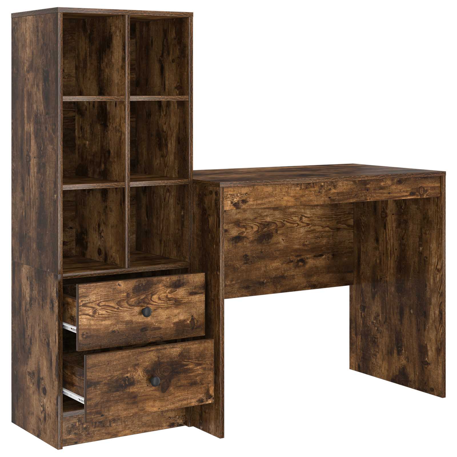 Scrivania con cassetto con lo scaffale 2 pcs Rovere fumé
