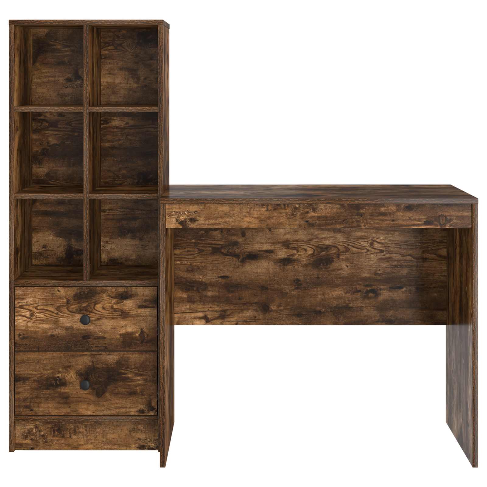 Scrivania con cassetto con lo scaffale 2 pcs Rovere fumé