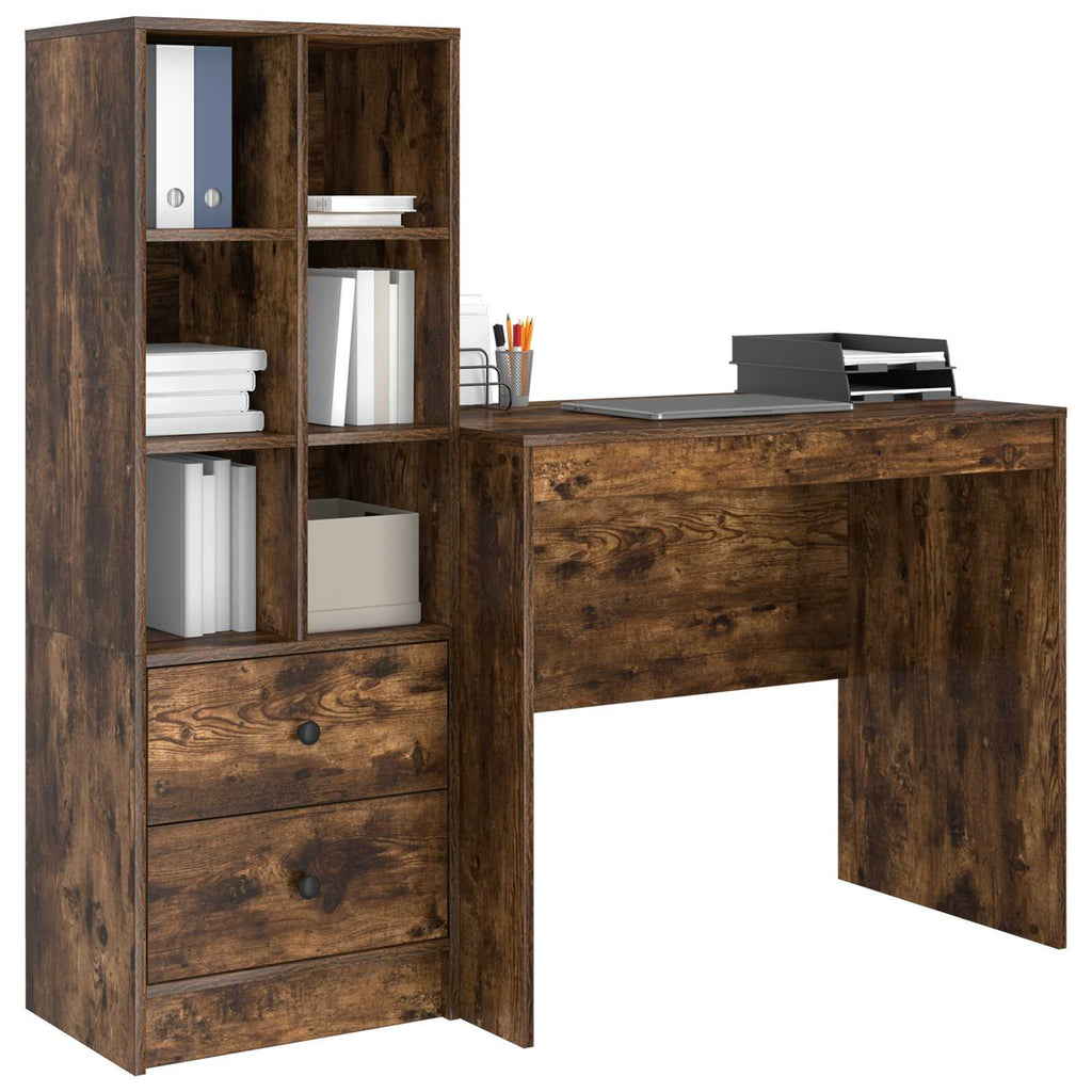 Scrivania con cassetto con lo scaffale 2 pcs Rovere fumé