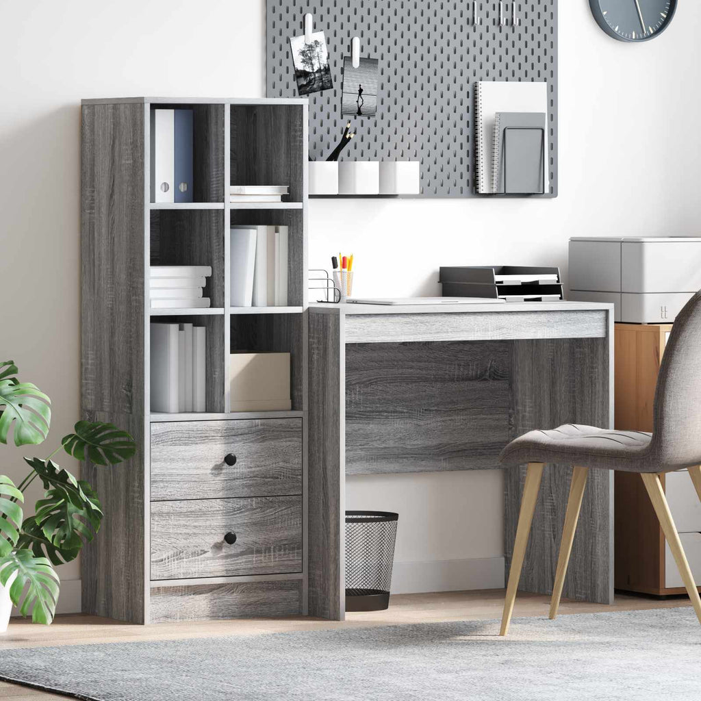 Scrivania con cassetto con lo scaffale 2 pcs Grigio Sonoma