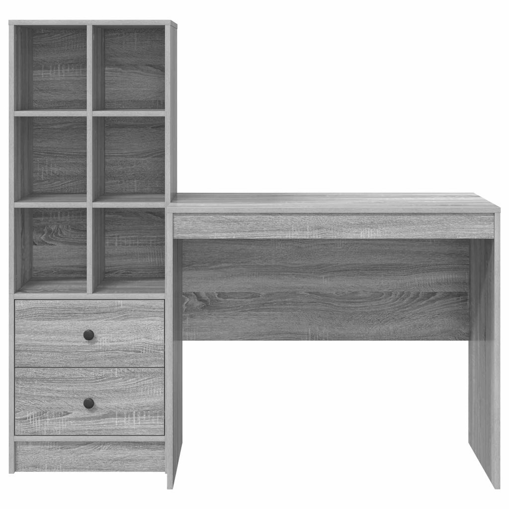 Scrivania con cassetto con lo scaffale 2 pcs Grigio Sonoma